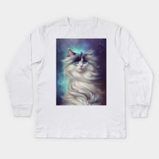 Long Haired Cat - Modern Digital Art Kids Long Sleeve T-Shirt